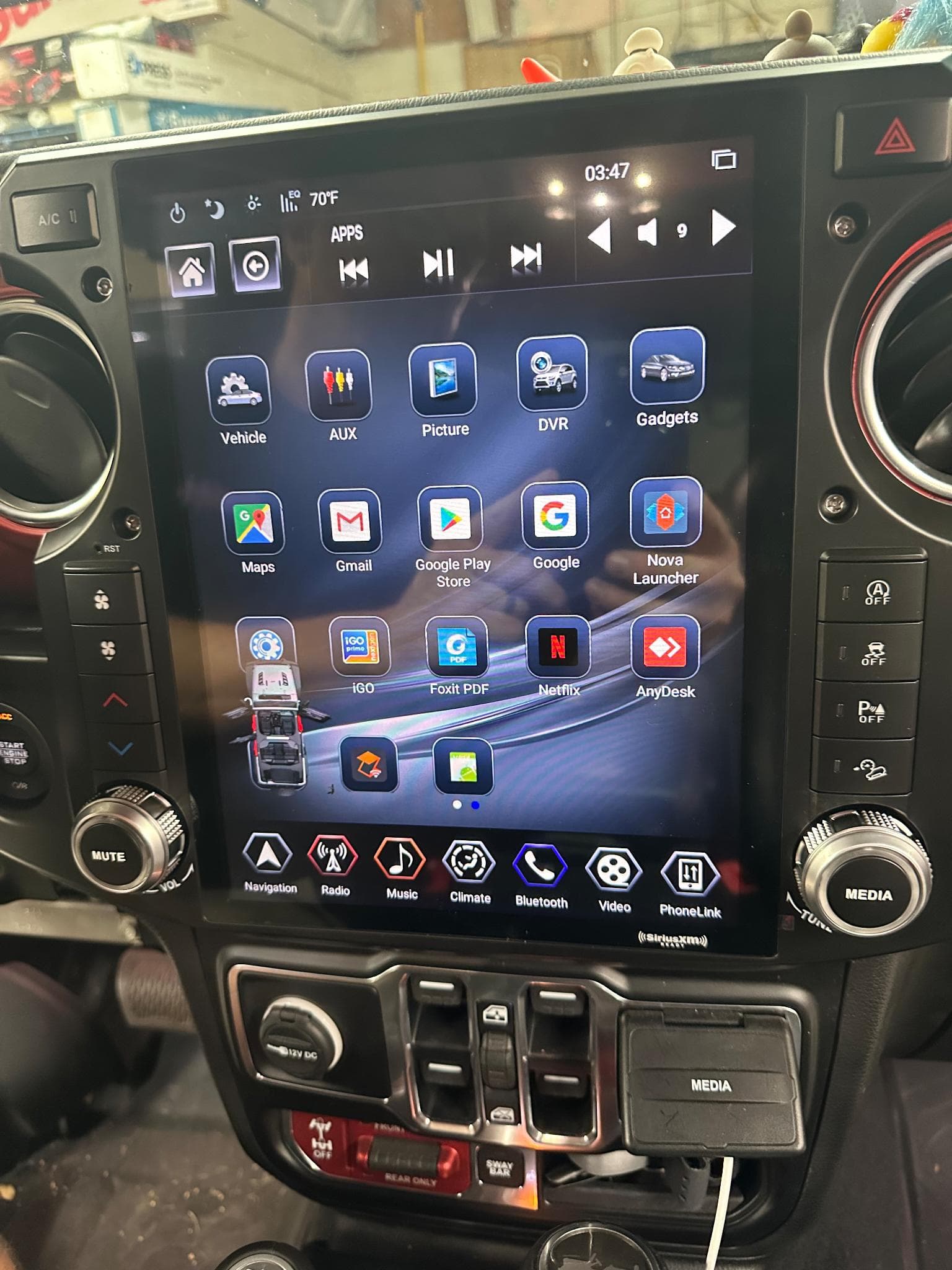 Jeep Wrangler with custom touchscreen head unit installation